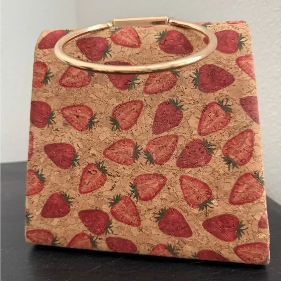 Strawberry Print Handbag with Gold Handle - Picture 3 of 9
